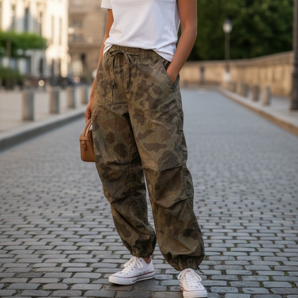 Urban Outfitters Camo Parachute Pants – Drawstring Hem – Size Small